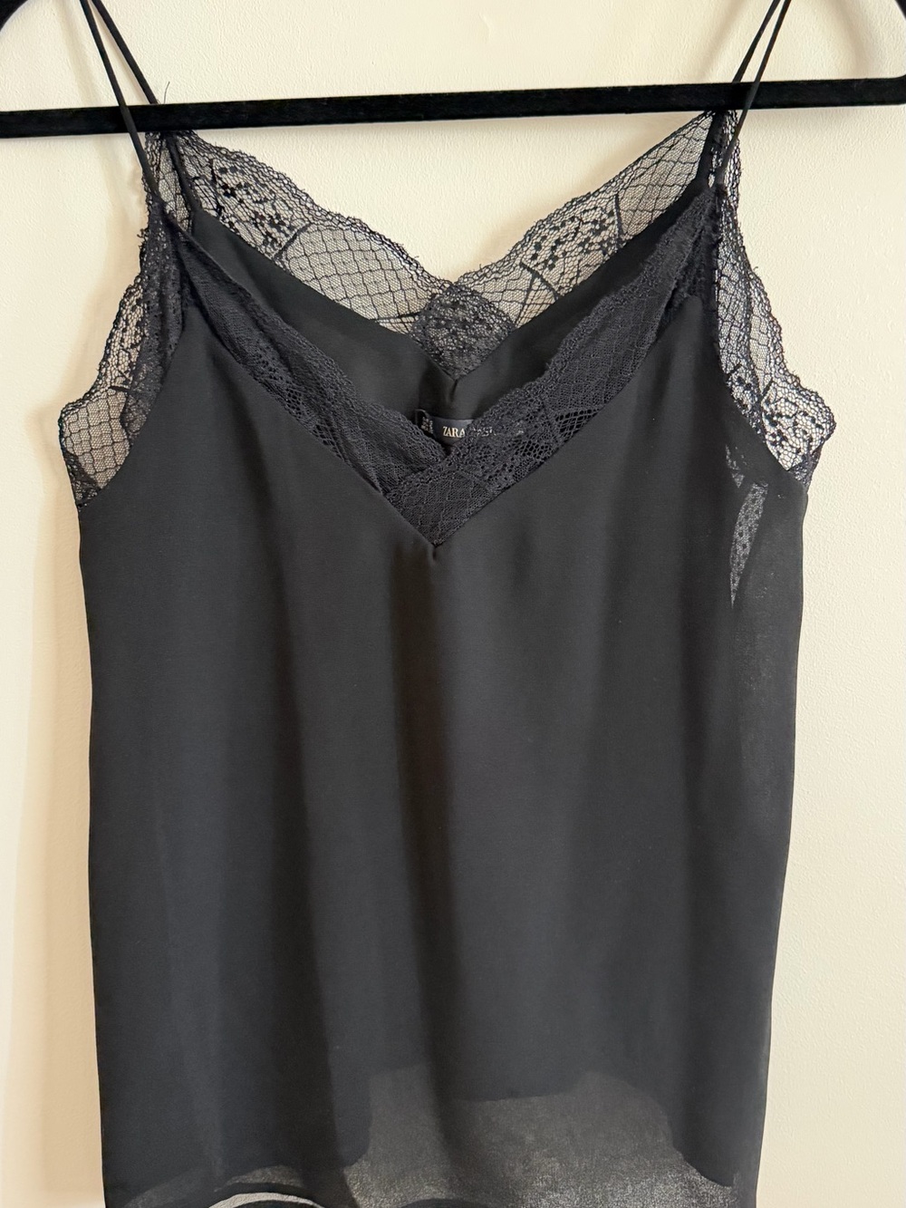 Zara Black Lace-Trim Silk-Feel Camisole